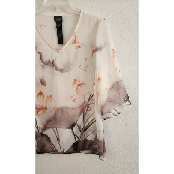 TOP/BLOUSE-CHICO'S-Traveler's Collection-Sheer-V-Neck-3/4 Sleeves-Size 1/SMALL - Picture 4 of 14